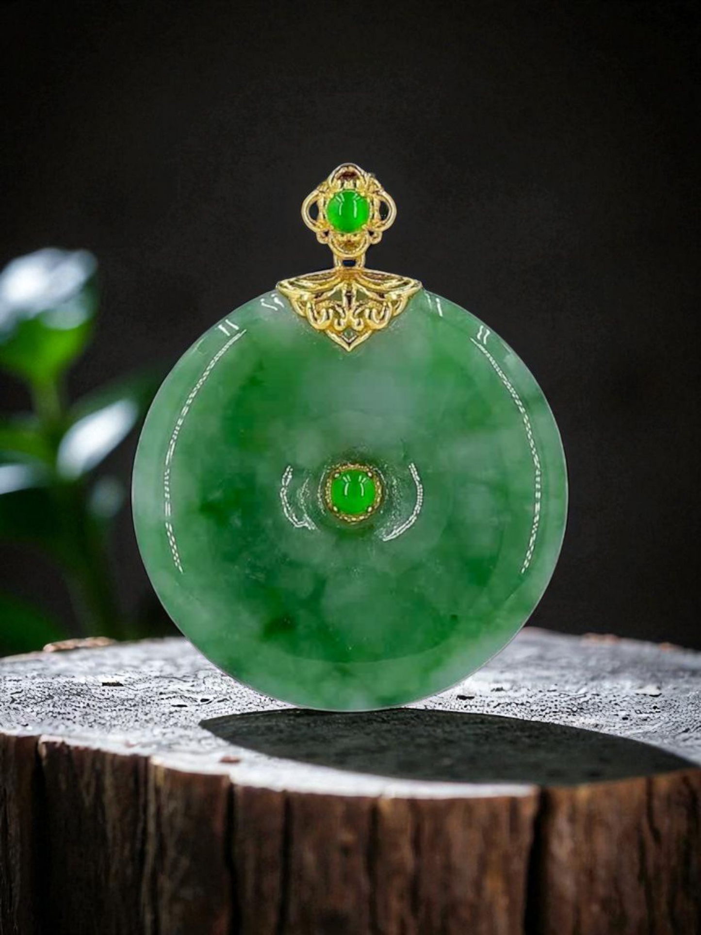 Emperors' Round Burmese A-Jadeite 24.70 mm Donut Pendant (with 18K Yellow Gold) - Certified - V5
