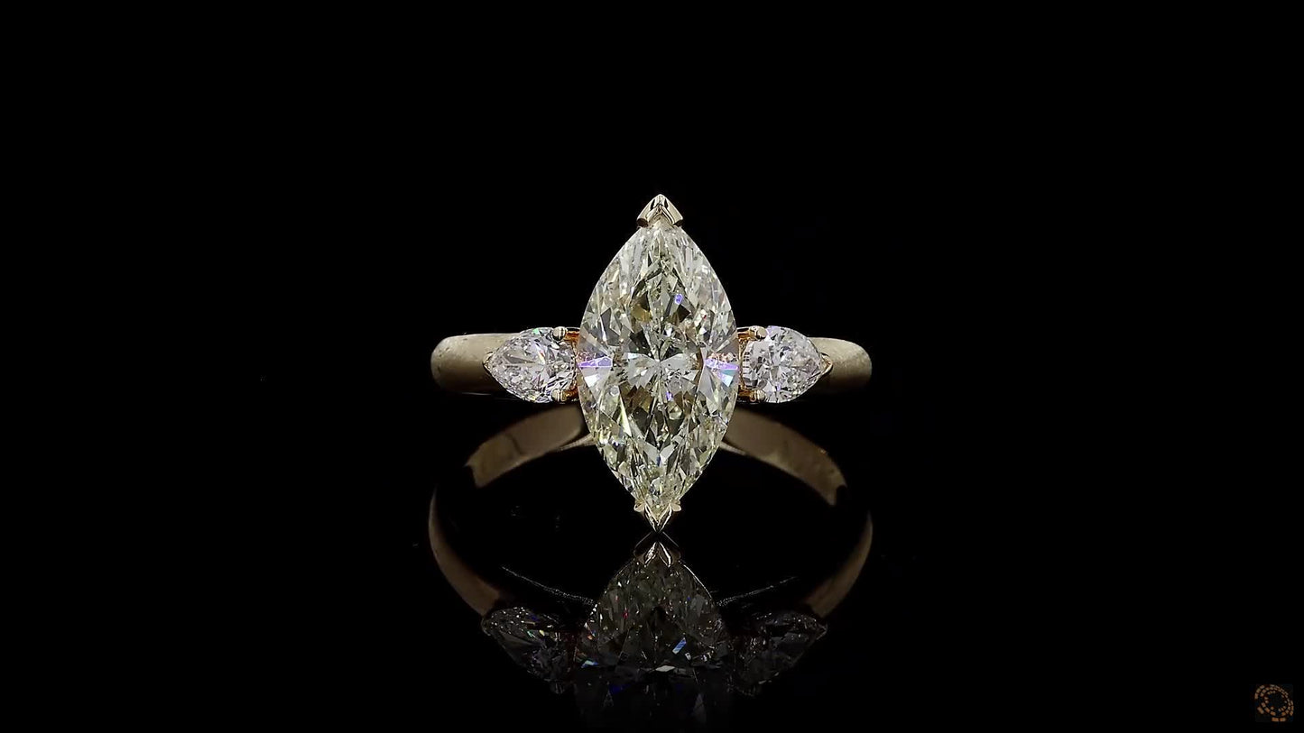 Kobayashi 2.53 cts. Natural Marquise Diamond Cocktail Ring, with Natural Pear Shaped White Diamonds, and 18K Yellow Gold - GIA Certified -R8