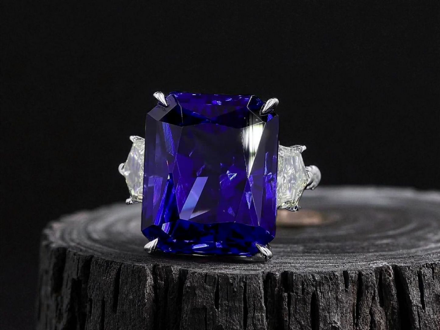 Pordenone (20.38 cts.) Tanzanite and Natural Diamonds Ring (with 18K White Gold) - R5691