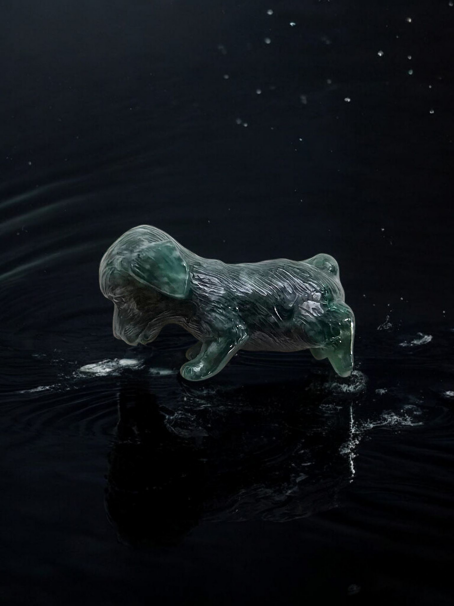 Rover the patrolling Cocker Spaniel Dog Burmese A-Jadeite Ornament Showpiece V03 - Certified