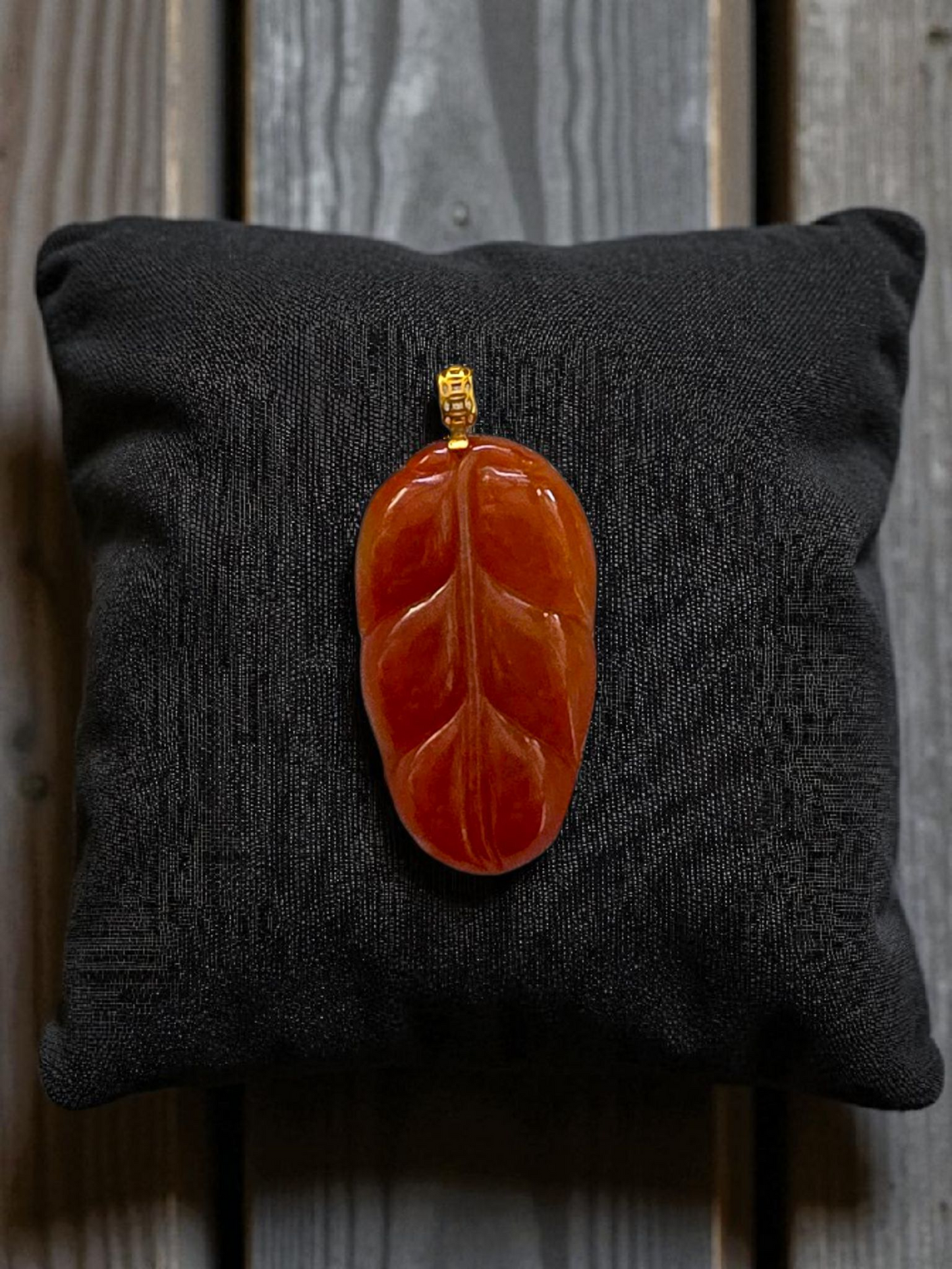 Aka Fuji Leaf (MADE IN JAPAN) Burmese Red A-Jadeite Charm Pendant (with 18K Yellow Gold) - Certified