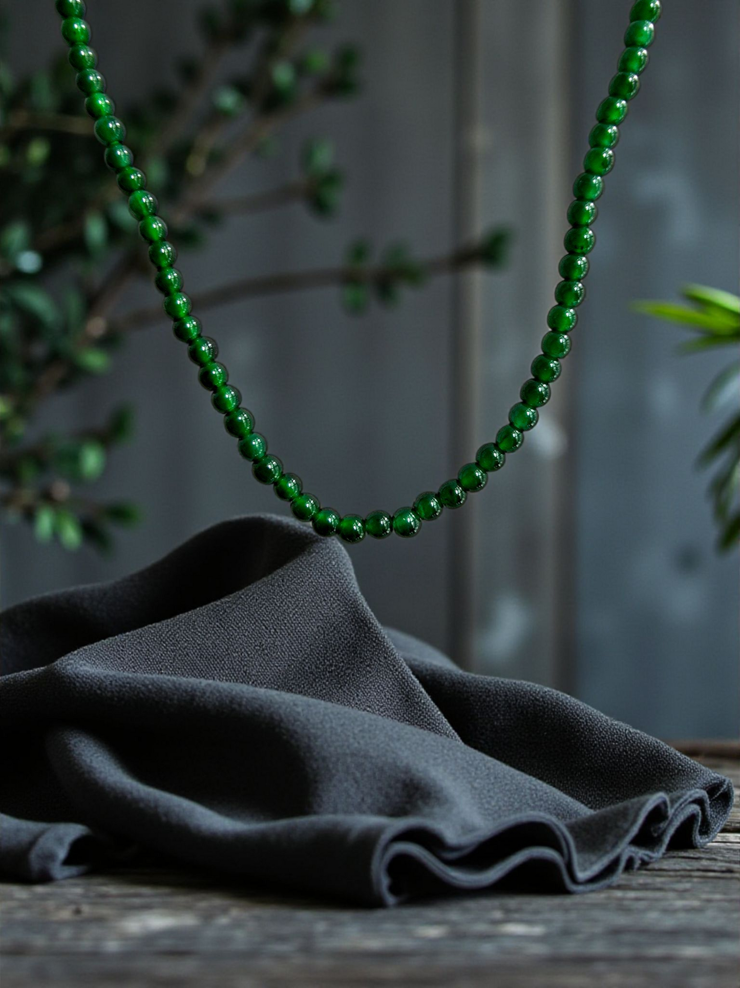 Imperial Green Burmese A-Jade Beaded Long Necklace - 24.50 inches (2.80 mm Beads) with Sterling Silver 925 - Certified - 10010