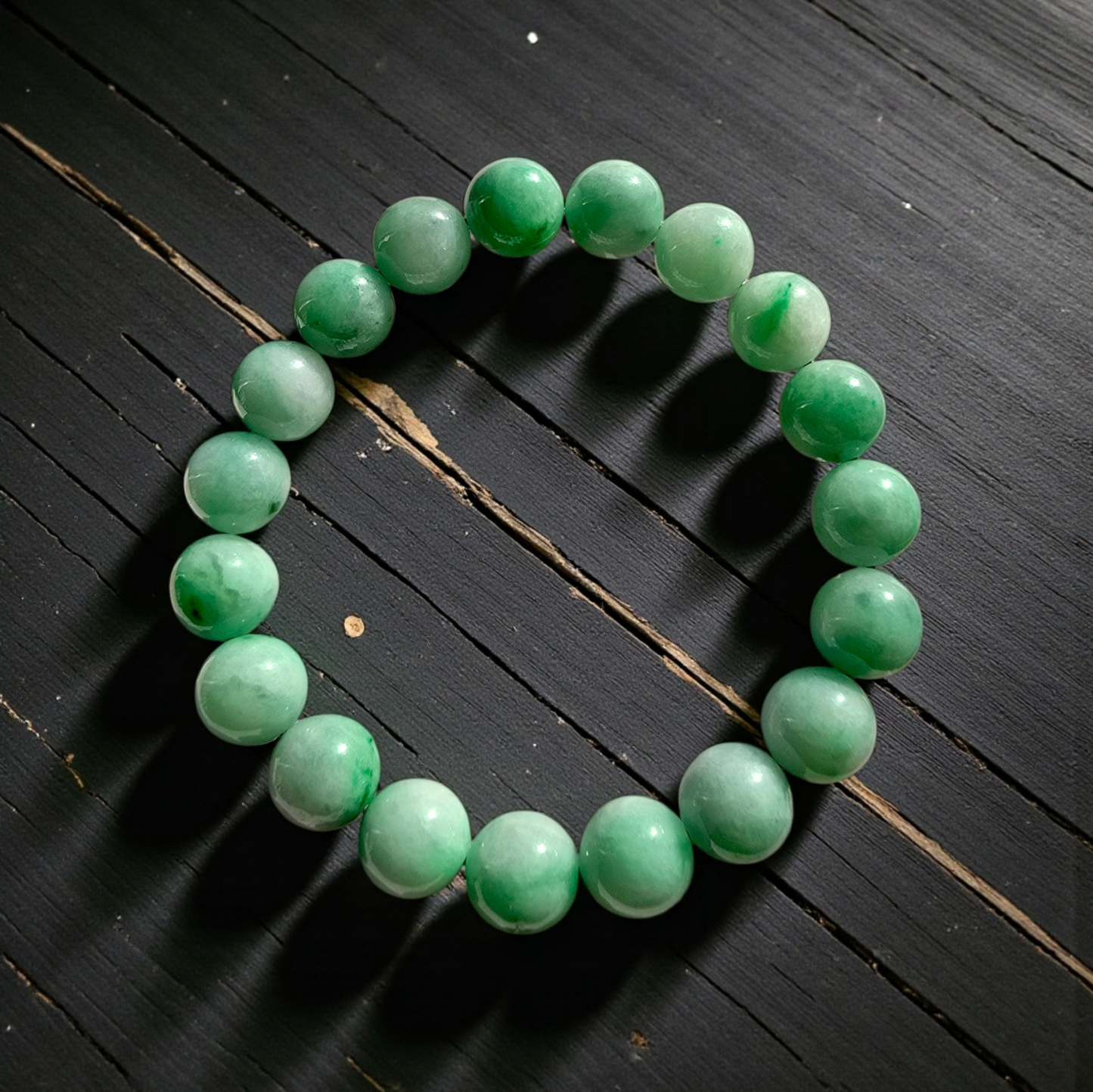 Certified Japanese Bright Green Burmese A-Jade Beaded Bracelet (MADE IN JAPAN) (10.50 mm Each x 19 beads) 05043