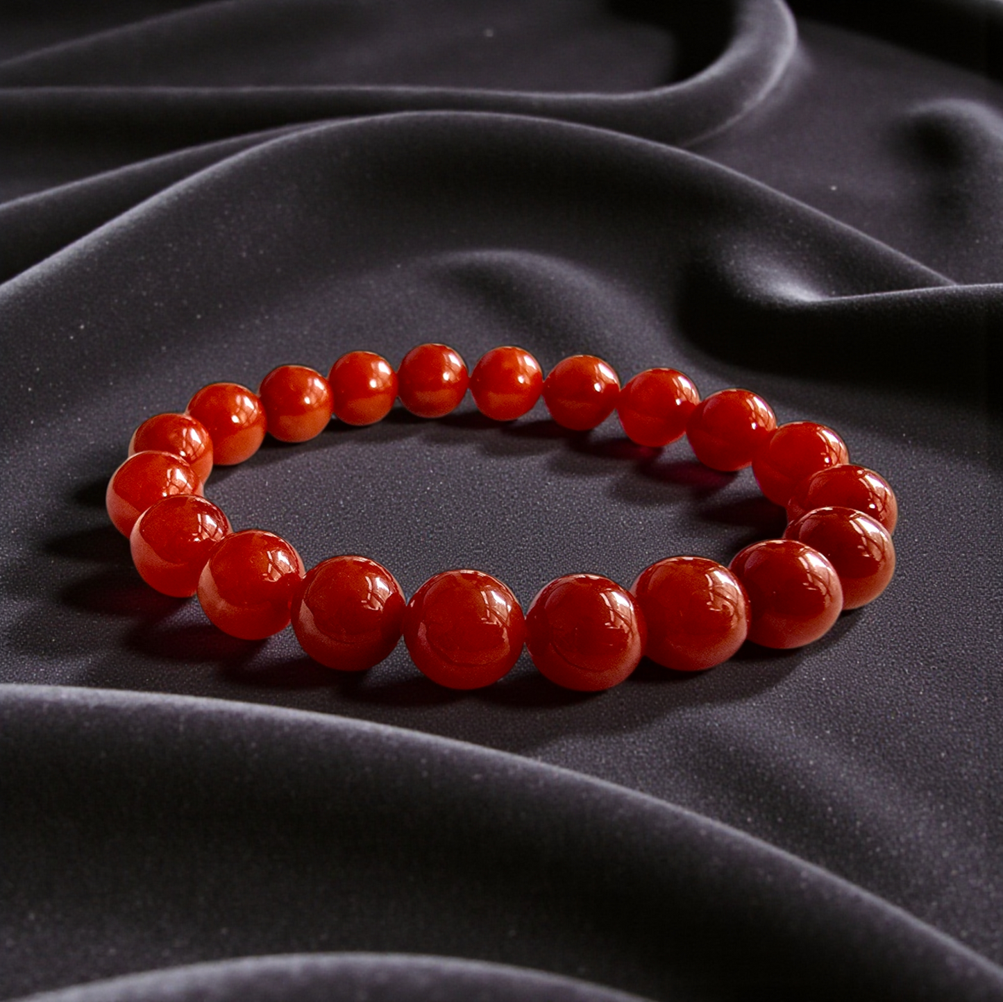 Certified Imperial Japanese Red Burmese A-Jade Beaded Bracelet (MADE IN JAPAN) (9.50 mm Each x 20 beads) - Certified 05046