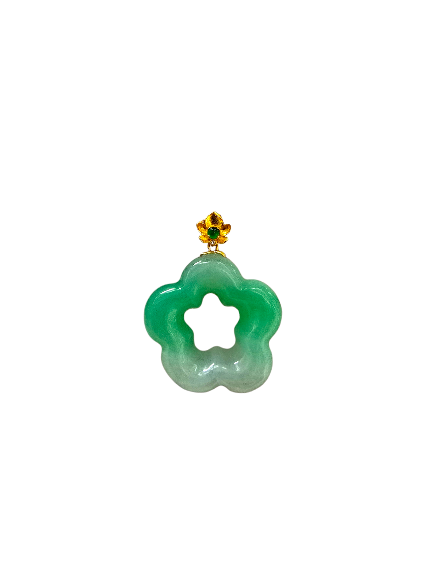 Royal Bauhinia Flower Burmese A-Jadeite 20mm Charm Pendant (with 18K Yellow Gold) - Certified