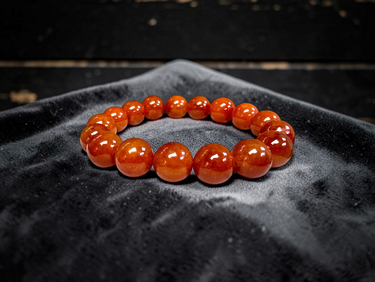 Imperial Japanese Red Burmese A-Jade Beaded Bracelet (MADE IN JAPAN) (12.50 mm Each x 17 beads) - Certified 05049