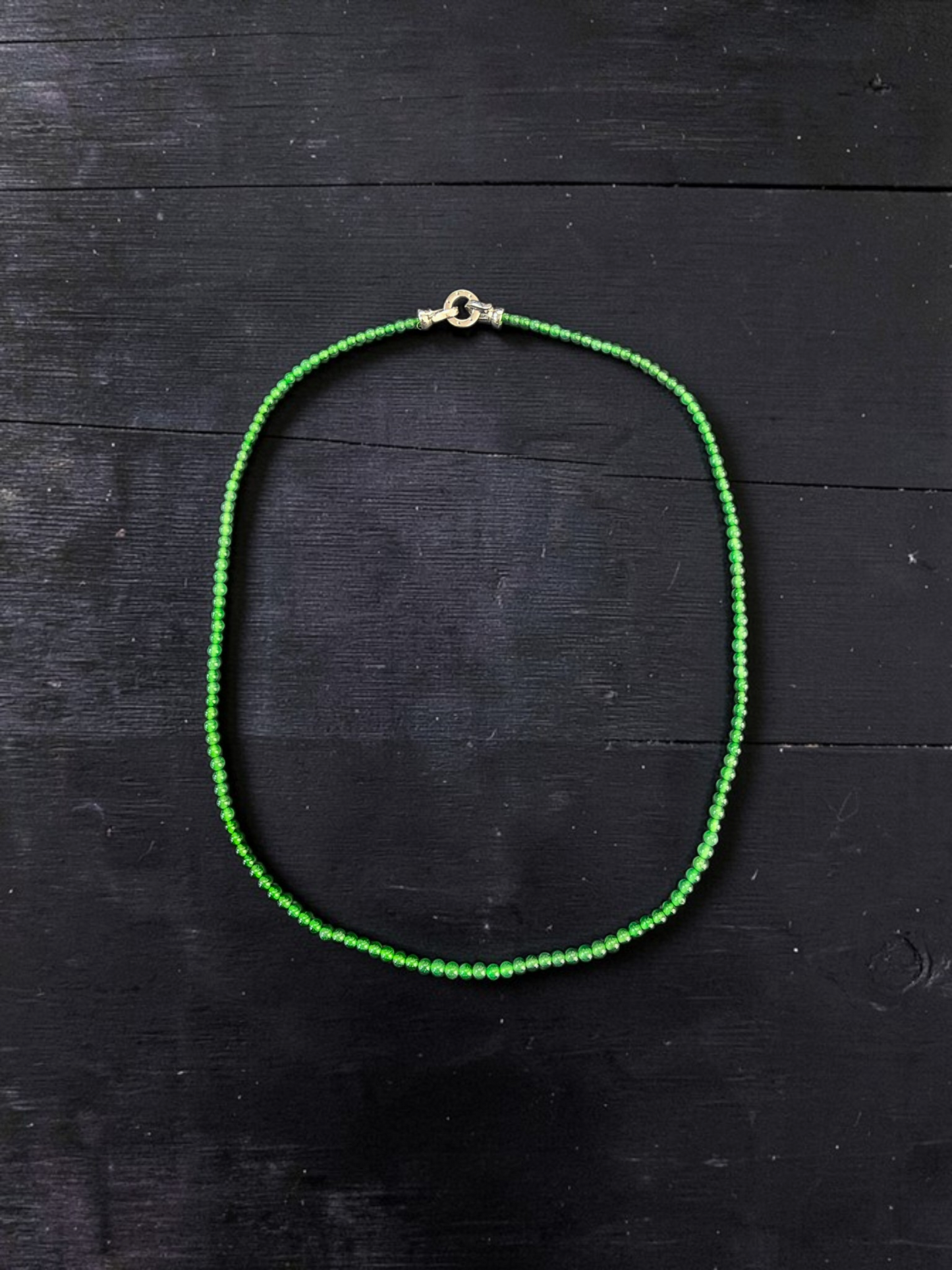 Imperial Green Burmese A-Jade Beaded Long Necklace - 19.50 inches (3.70 mm Beads) with Sterling Silver 925 - Certified - 10013