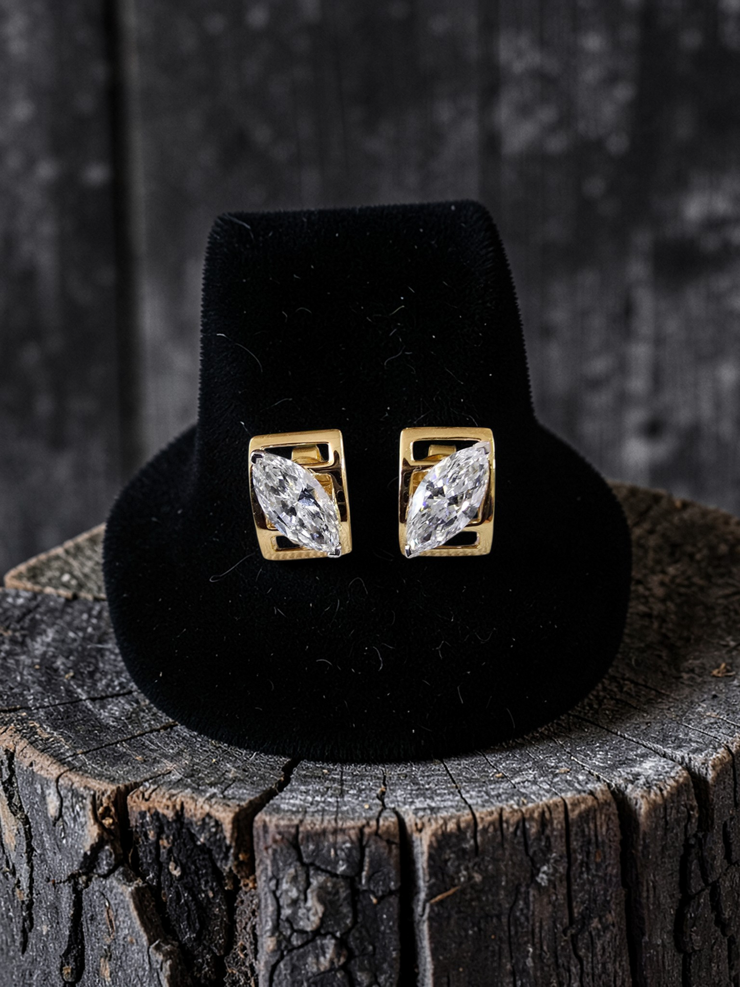 Yatomi Natural Marquise Diamonds (0.80 cts.) D/E SI1 Stud Earrings (with 18K Yellow Gold) - Certified