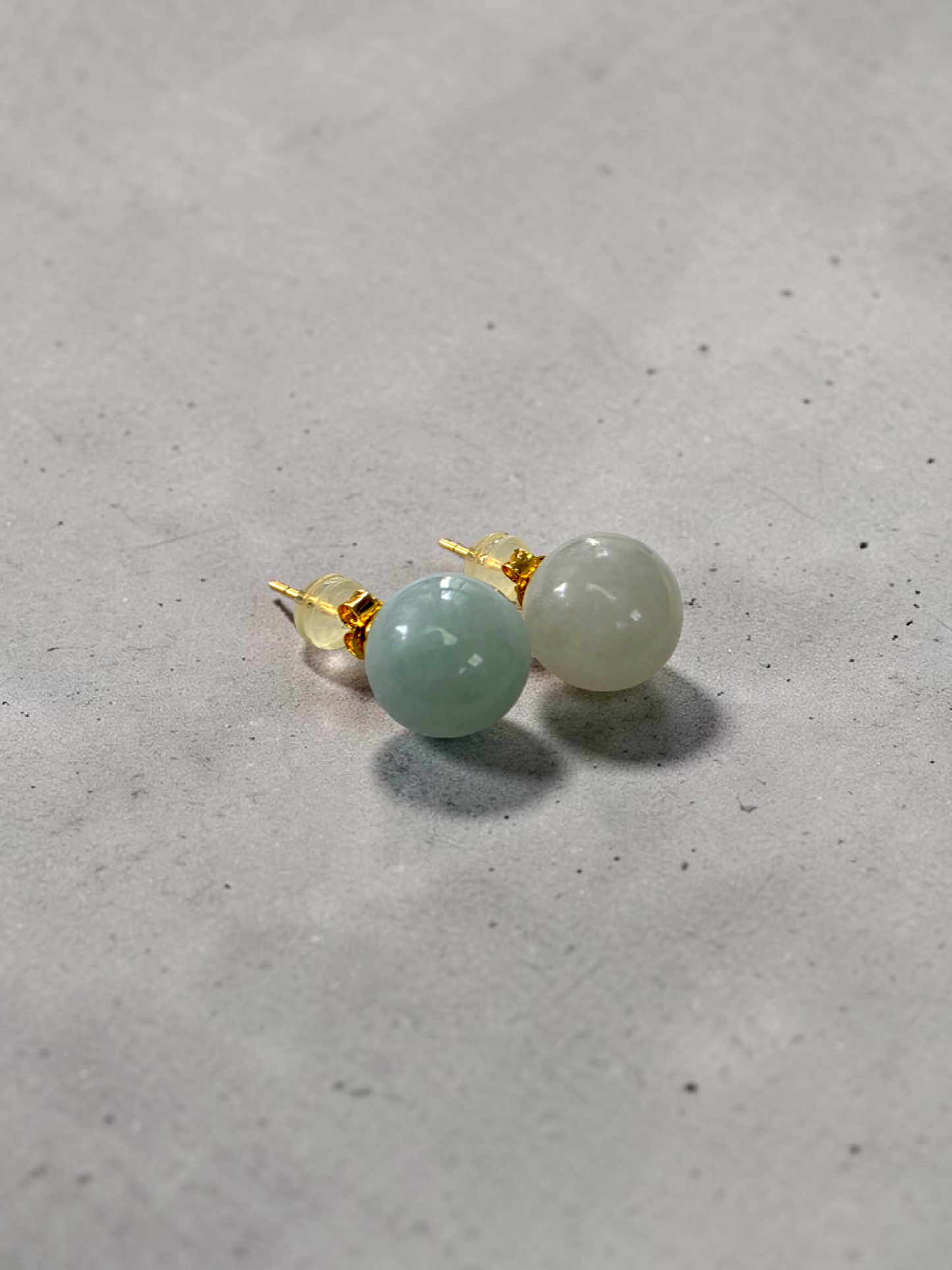 Beads of Eternity 10.50 mm Pale Green and Lavender Burmese A-Jade Stud Earrings (with 18K Yellow Gold) - Certified - V3