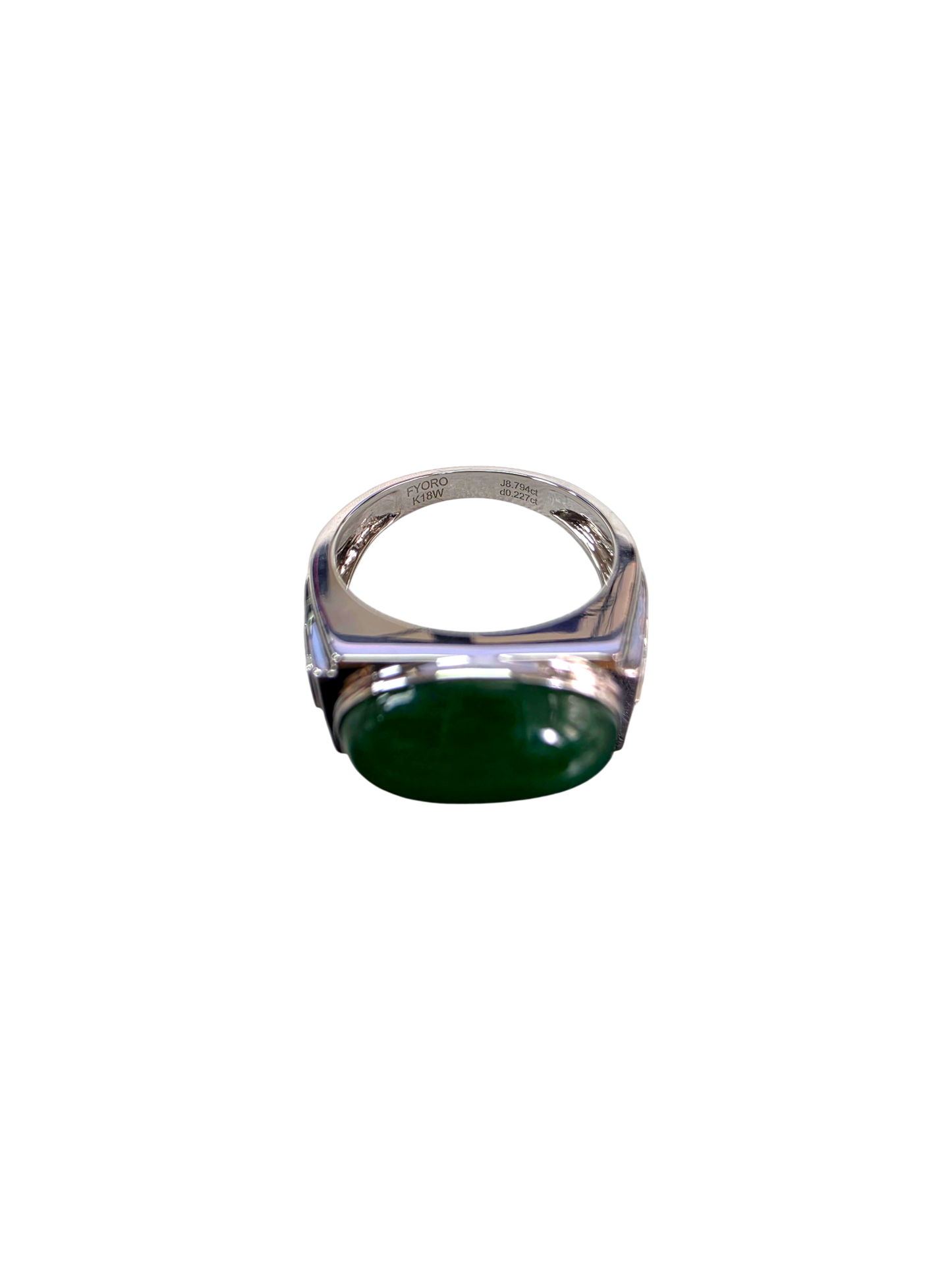 Chita MADE IN JAPAN 8.80 cts. Certified Intense Green Burmese A-Jadeite Men's Ring (18K White Gold and White Diamonds) Size US9.5 - R25