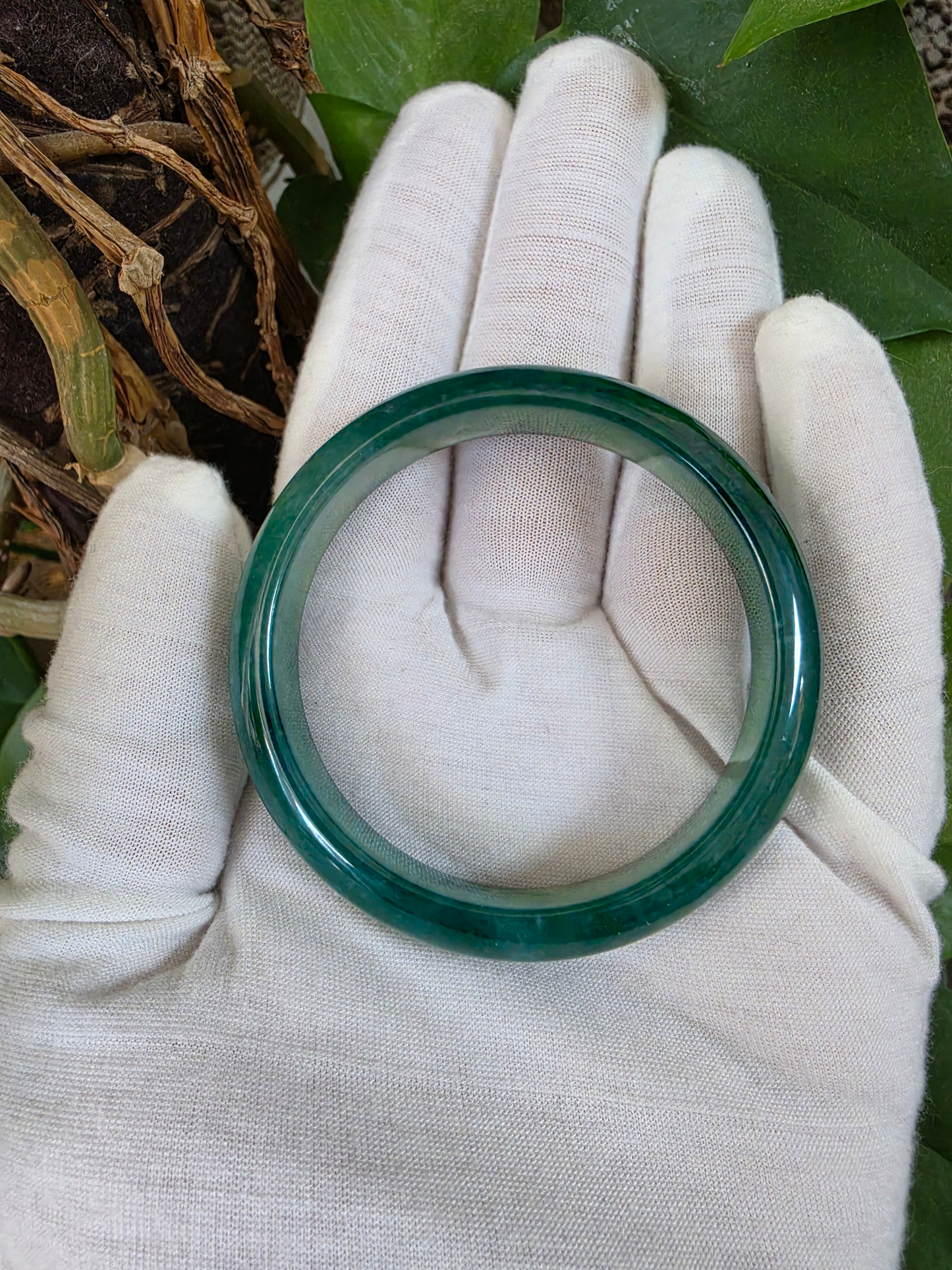 Certified 55.00 mm Earth's (MADE IN JAPAN) Burmese Deep Icy Blue Green A-Jade Round Bangle Bracelet - 08846