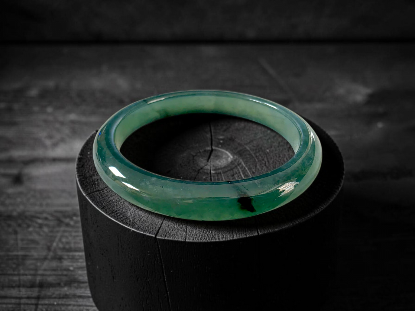 Certified 59.00 mm Earth's (MADE IN JAPAN) Burmese Deep Icy Blue Green A-Jade Round Bangle Bracelet - 08847