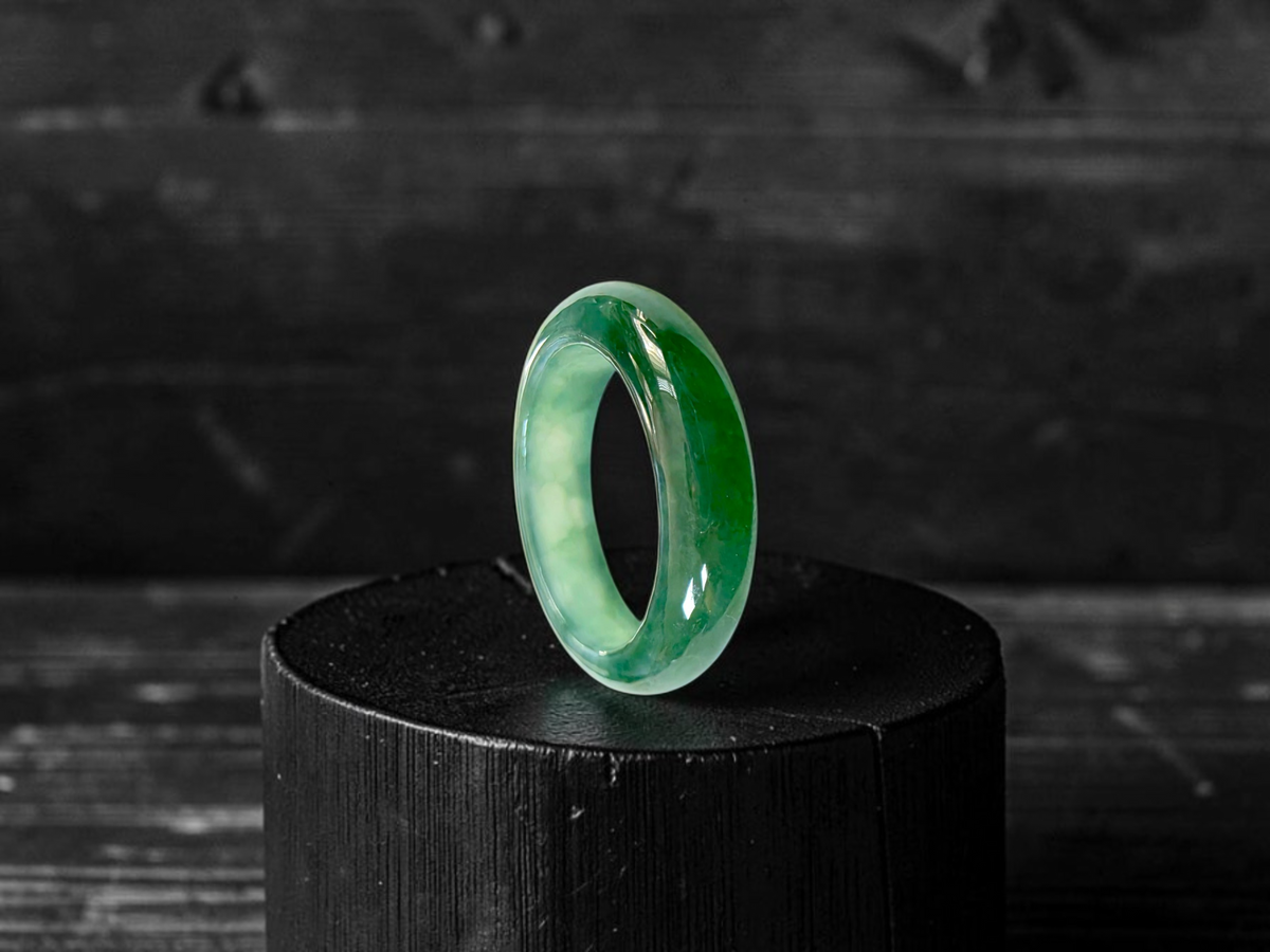 Master's Burmese Icy Deep Green A-Jadeite Infinity Band Ring Size US 9 - 09030 - Certified