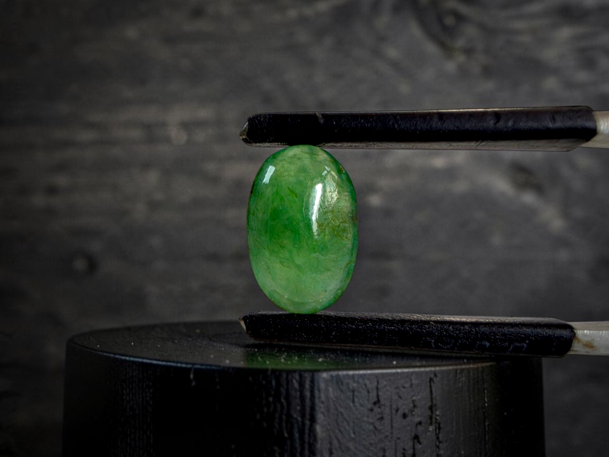 Certified MADE IN JAPAN 1.587 cts. Pale Green Burmese A-Jadeite Long Oval Cabochon Loose Stone LS91