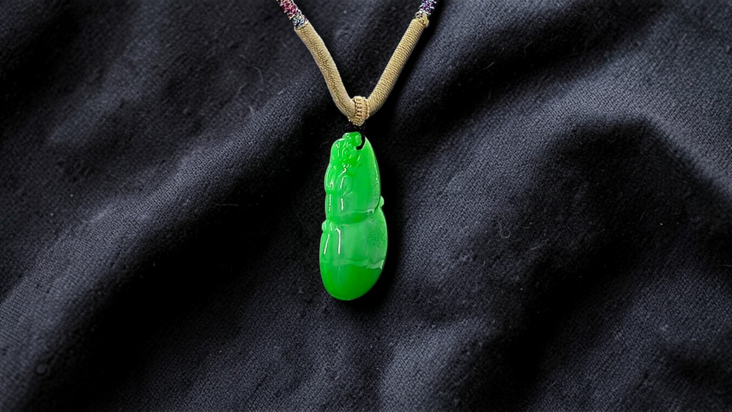 Buddha Double Gourd Vivid-Imperial Green Burmese A-Jadeite Pendant - V1 - Certified