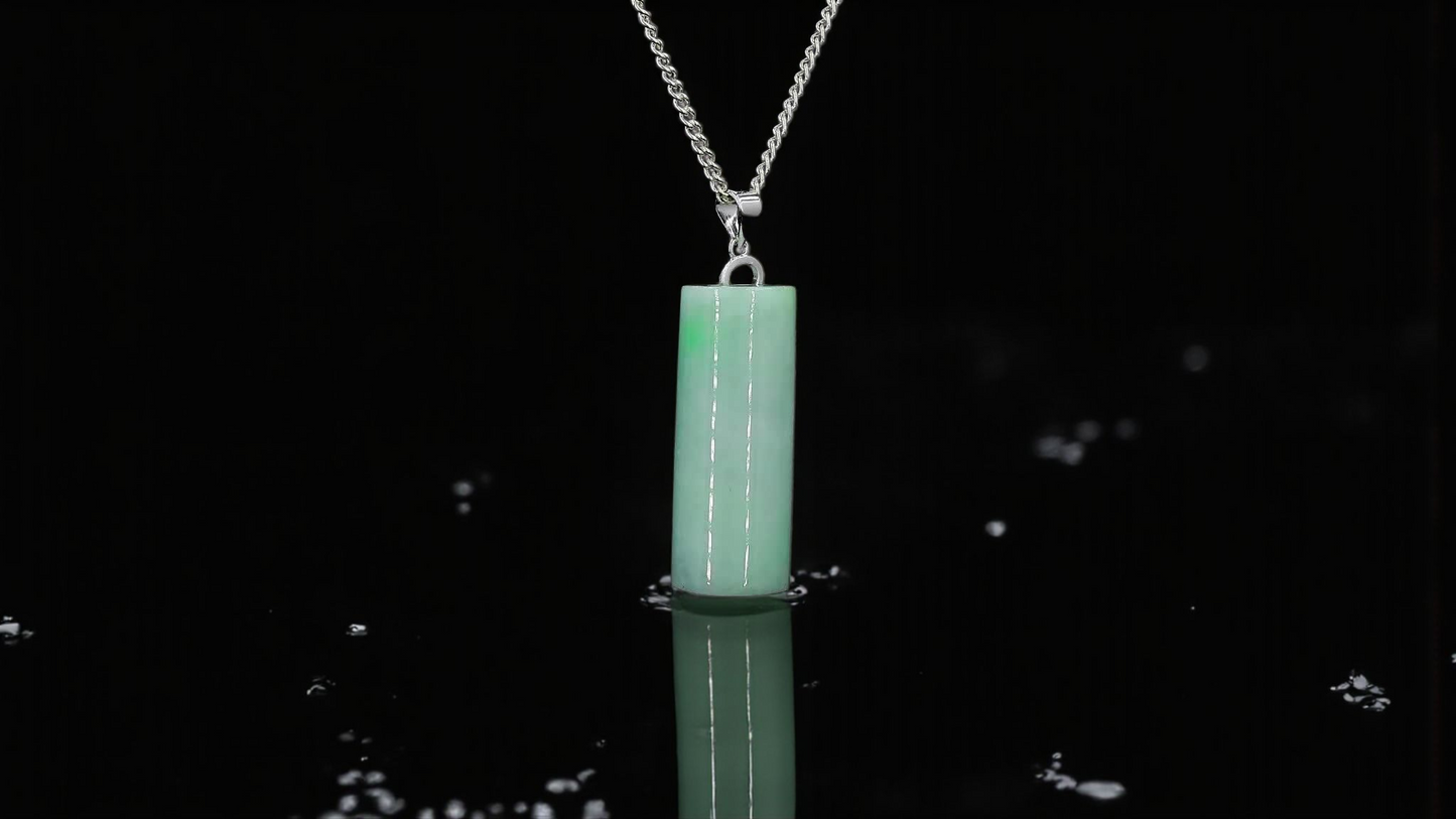 Hokkaido (MADE IN JAPAN) Tube Burmese A-Jadeite Charm Pendant (with 18K Solid White Gold) - Certified - V3