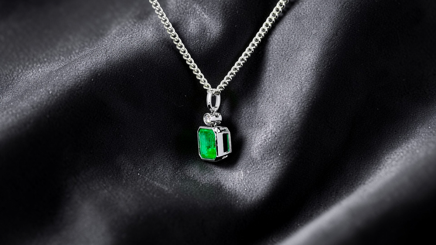 Kariya Certified 1.33 cts. Vivid Green Columbian Emerald Charm Pendant with 18K White Gold and White Diamonds - V2