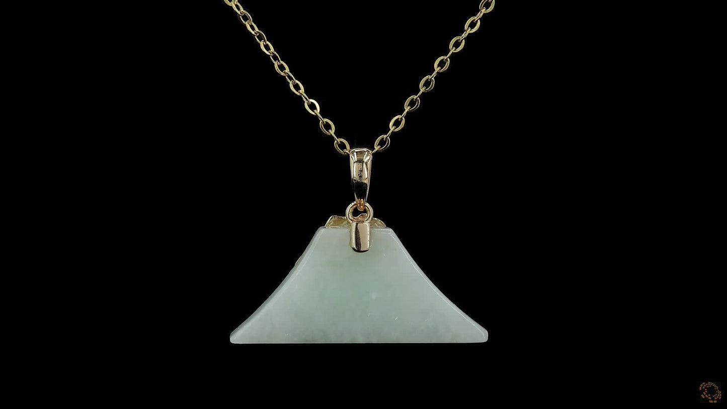 Charm of Fuji Burmese A-Jade Pendant (with 18K Yellow Gold)