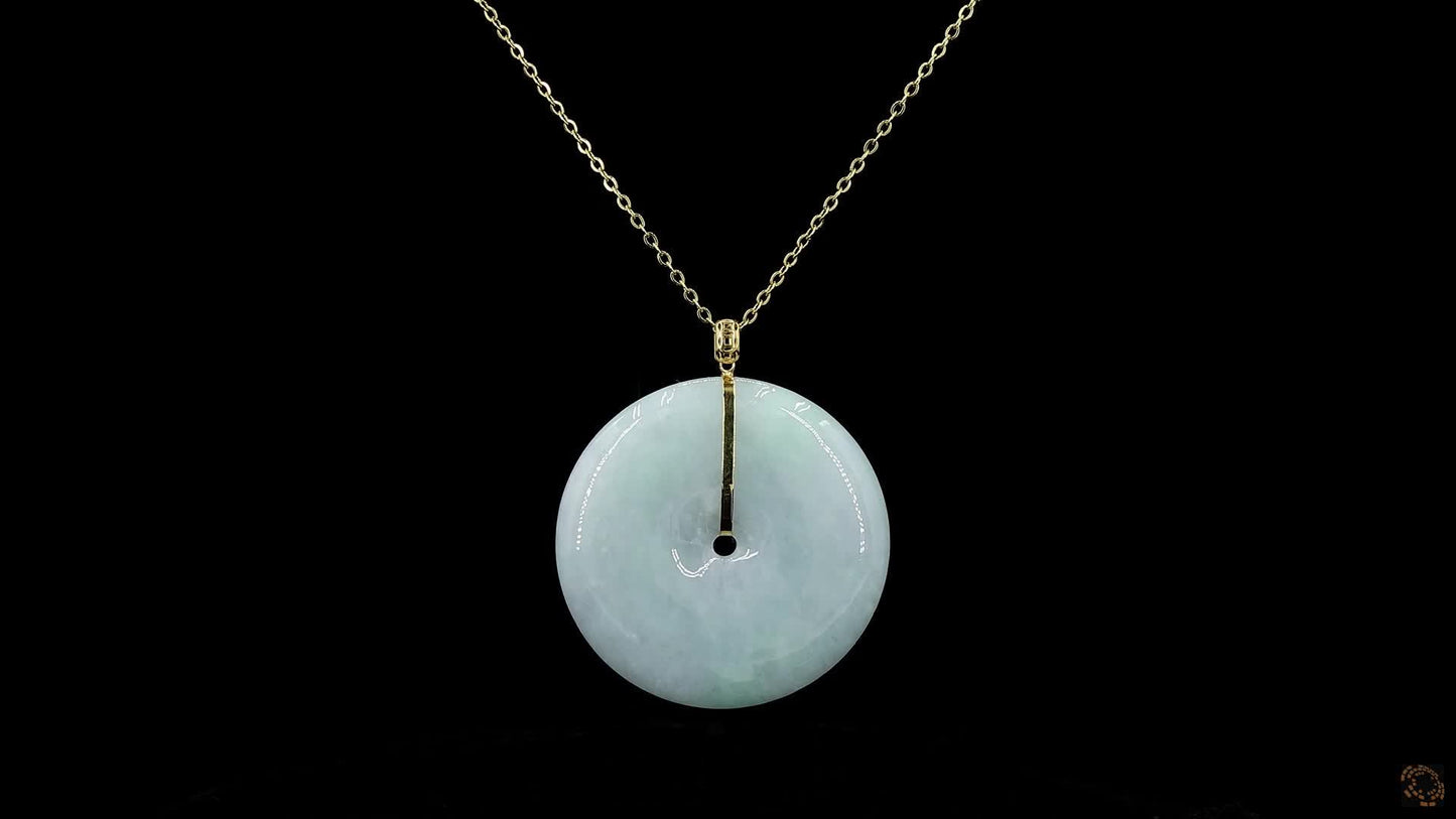 華麗後代緬甸 A 級翡翠甜甜圈吊墜和嬰兒手鐲套裝(鑲有 18K 黃金)