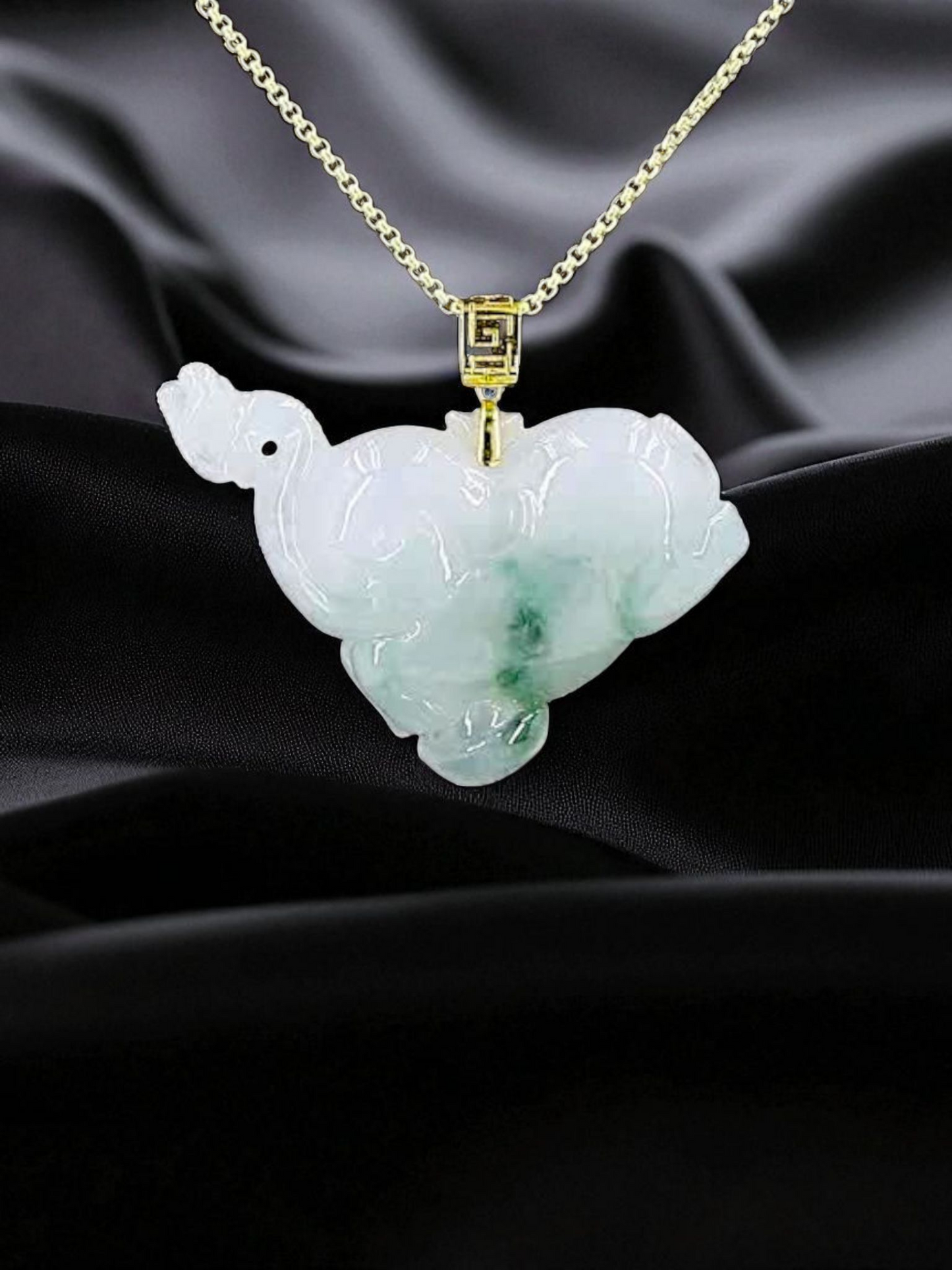 Prosperous Elephant Burmese A-Jadeite Pendant (with 18K Yellow Gold) - HKJSL Certified