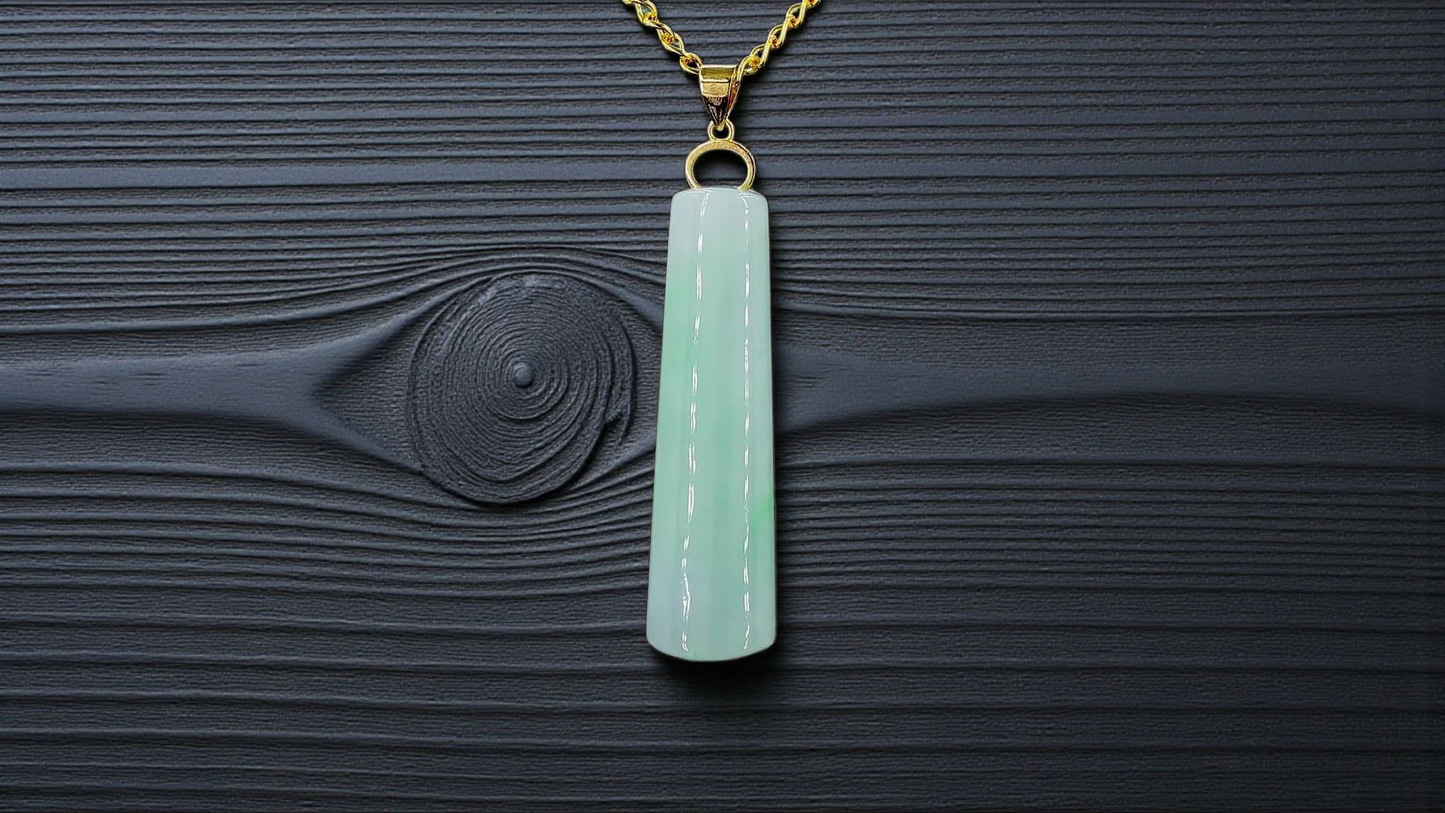 Hokkaido (MADE IN JAPAN) Tube Tapered Burmese A-Jadeite Charm Pendant (with 18K Solid Yellow Gold) - Certified - V4
