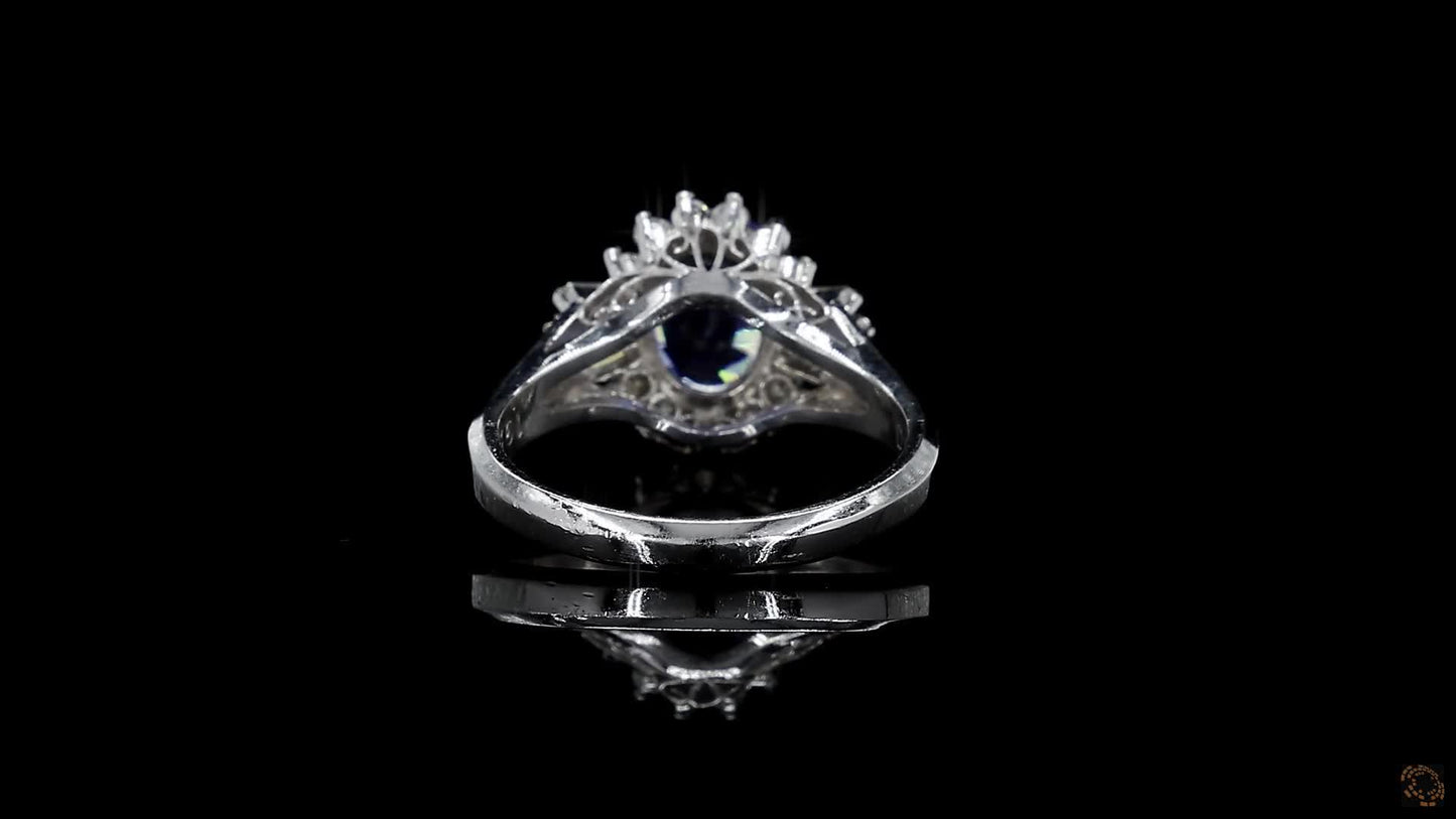 Ichinomiya MADE IN JAPAN Certified Oval Shaped 1.93 cts. Natural Blue Sapphire Ring with Platinum 900 and White Diamonds Size US6.5 - R12