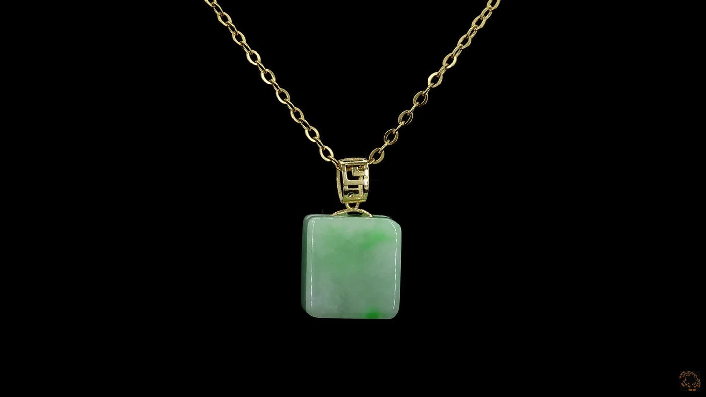 Statement Cube Burmese A-Jade Charm Pendant with 18K Yellow Gold - Certified