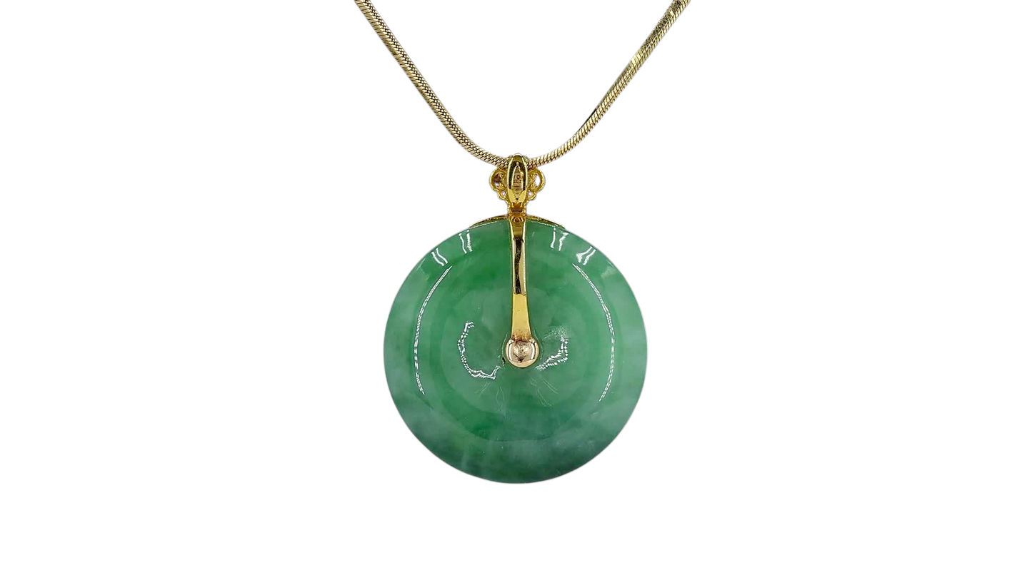 Emperors' Round Burmese A-Jadeite 25.20 mm Donut Pendant (with 18K Yellow Gold) - Certified - V7