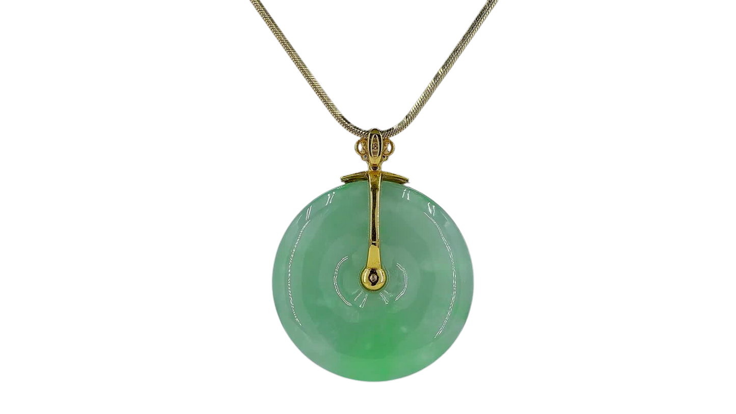 Emperors' Round Burmese A-Jadeite 27.00 mm Donut Pendant (with 18K Yellow Gold) - Certified - V8