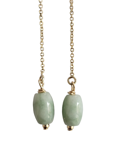 Dangling Cylindric Spring Burmese Jade Earrings (with 14K Gold)