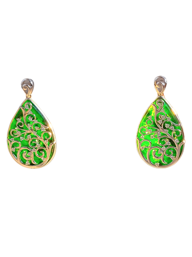Gardens of Eden Earrings Certified (with Hand Carved Burmese A-Jadeite, 18K White Gold, and White Diamonds)