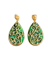 Load image into Gallery viewer, Gardens of Babylon Earrings and Pendant Set Certified (with Hand Carved Burmese A-Jadeite, 18K Yellow Gold, and White Diamonds)