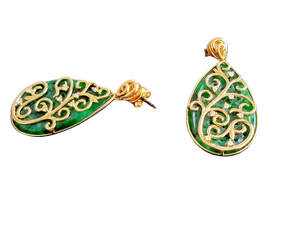 Gardens of Babylon Earrings and Pendant Set Certified (with Hand Carved Burmese A-Jadeite, 18K Yellow Gold, and White Diamonds)