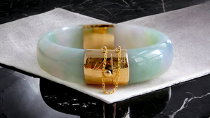 Viceroy's Elliptical Burmese Jade Bangle Bracelet (with 14K Gold)