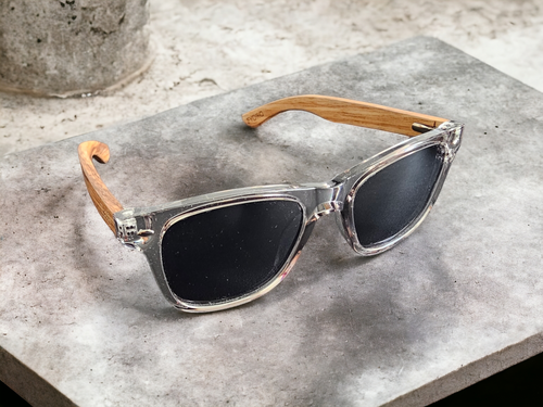 Tatsu FYORO Sunglasses (UV400 Polarized, Crystal Grey Frames and Zebrawood Temple)