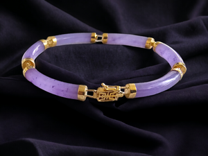 Fu Fuku Fortune (Purple) Jade Bracelet (with 14K Gold)