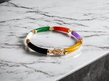 Load image into Gallery viewer, Fu Fuku Fortune Eclectic Jade Onyx MOP Tube Bracelet (with 14K Yellow Gold)