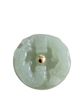 Load image into Gallery viewer, Twin Dragons Burmese A-Jadeite Brooch with 14K Yellow Gold and Silver 925 Back