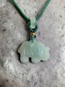 Sapporo Burmese A-Jadeite Elephant Pendant Necklace with FYORO String
