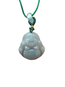 Sapporo Burmese A-Jadeite Big Laughing Buddha Pendant Necklace with FYORO String
