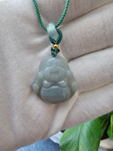 Load image into Gallery viewer, Sapporo Burmese A-Jadeite Big Laughing Buddha Pendant Necklace with FYORO String