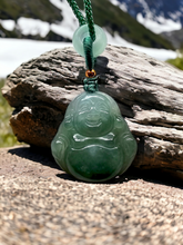 Load image into Gallery viewer, Sapporo Burmese A-Jadeite Laughing Buddha Pendant Necklace with FYORO String
