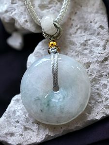 Sapporo Burmese A-Jadeite Icy Donut Pendant Necklace with FYORO String