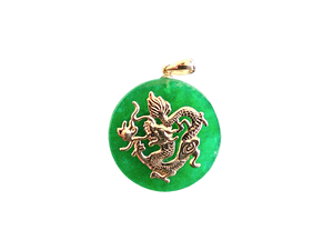 TKO Jade Dragon Pendant (with 14K Yellow Gold)
