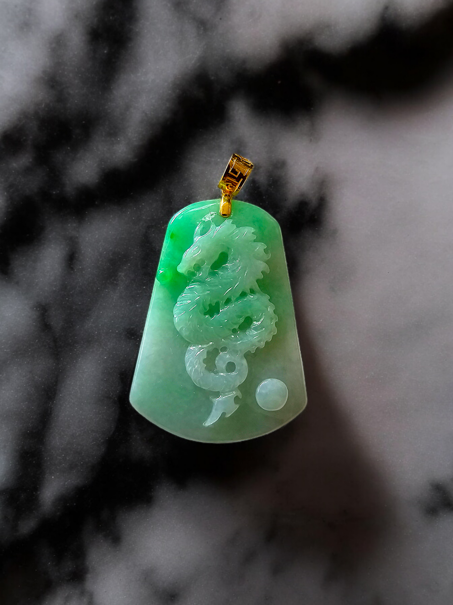 Dragon of Nagoya Burmese A-Jade Pendant (with 18K Yellow Gold) - Certified