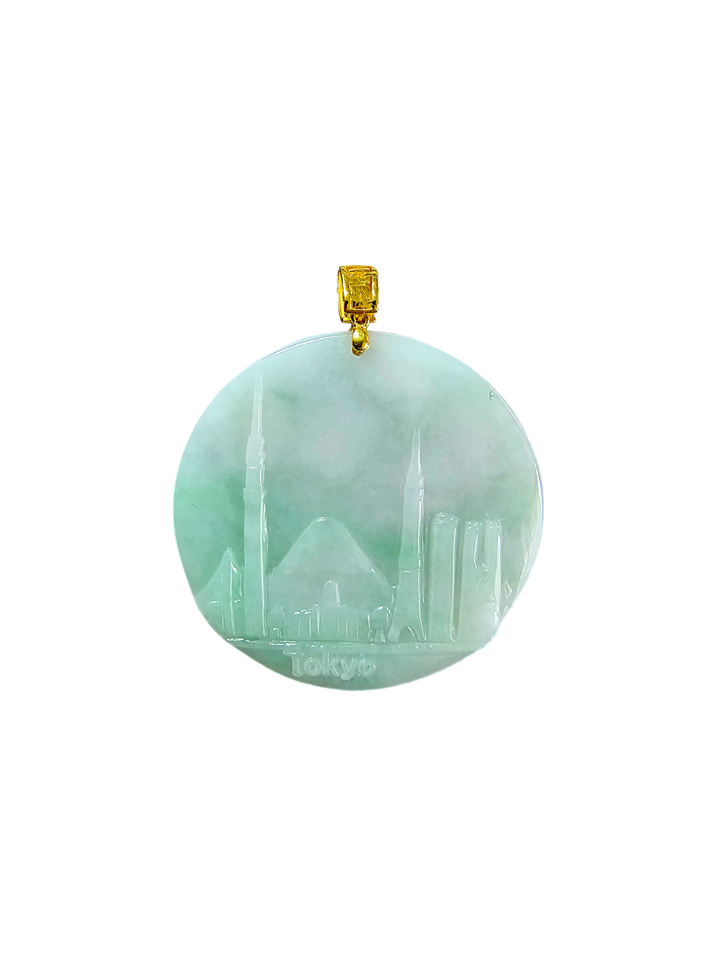 Iconic Skyline of Tokyo Burmese A-Jade Pendant (with 18K Yellow Gold) - Certified
