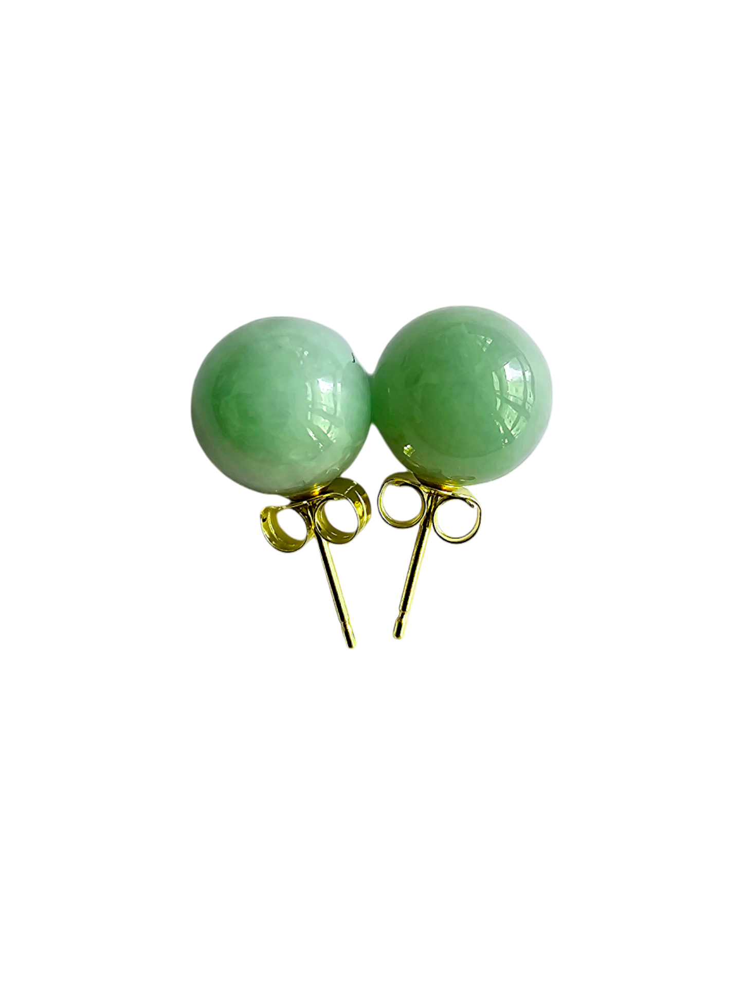 Harmony Burmese Green A-Jade 10mm Beaded Stud Earrings (with 18K Yellow Gold)
