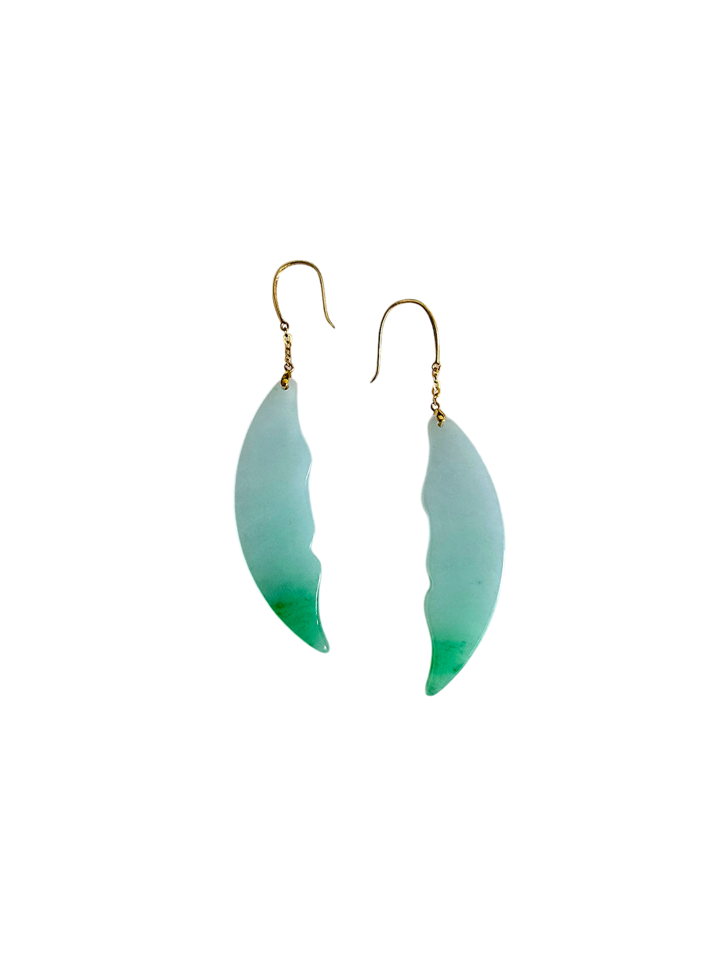 Certified Shingetsu Crescent Drop and Dangle French Hook Burmese A-Jade Earrings (with 18K Yellow Gold)
