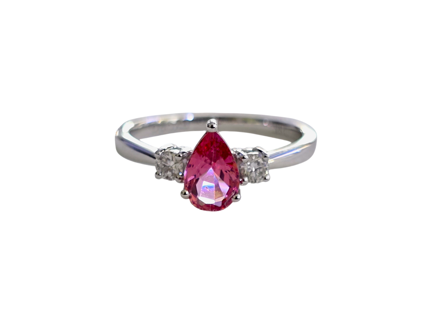 Certified Tokyo Pear Shaped 0.85 cts. No Heat Natural Padparadscha Sapphire Ring with 18K White Gold and White Diamonds - R4