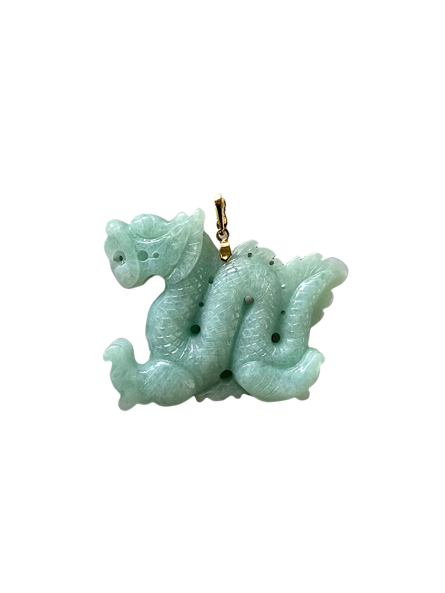 Large Pinnacle Dragon Burmese A Jade Pendant (with 14K Yellow Gold)